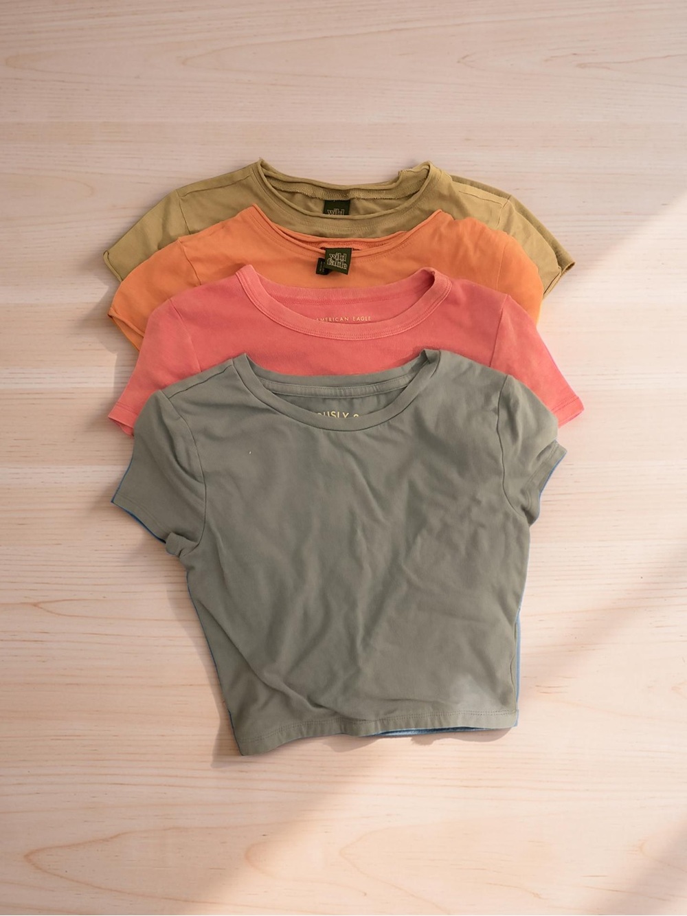 aerie Four-Pack Cropped Tee Bundle in Sage, Coral, Orange, Olive